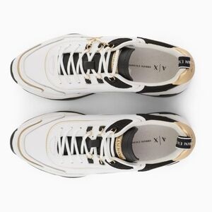Armani Exchange White & Black gold accents leather logo sneakers sz.8 EU38